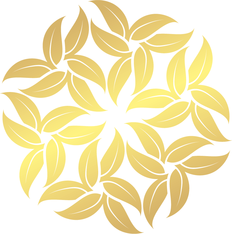 Full Moon Blossom Logo With a Floral Pattern in Gradient Gold